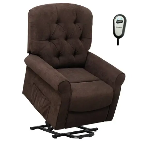 Costway Power Lift Recliner Chair Sofa for Elderly w/ Side Pocket & Remote Control Black\Brown image {10}