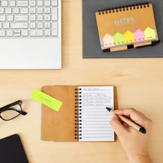 Juvale 6 Pack Small Notepad With Pen and Colored Sticky Index Tabs, Kraft Paper Cover Lined Spiral Notepad (4 x 5.5 In) image {2}