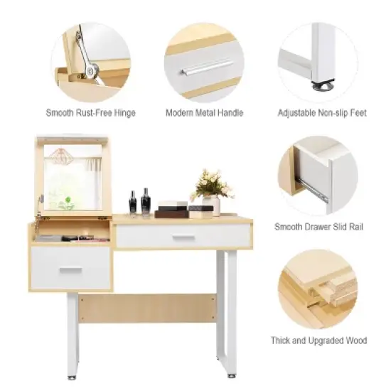 Costway Vanity Table Flip Top Square Makeup Table Writing Table image {5}