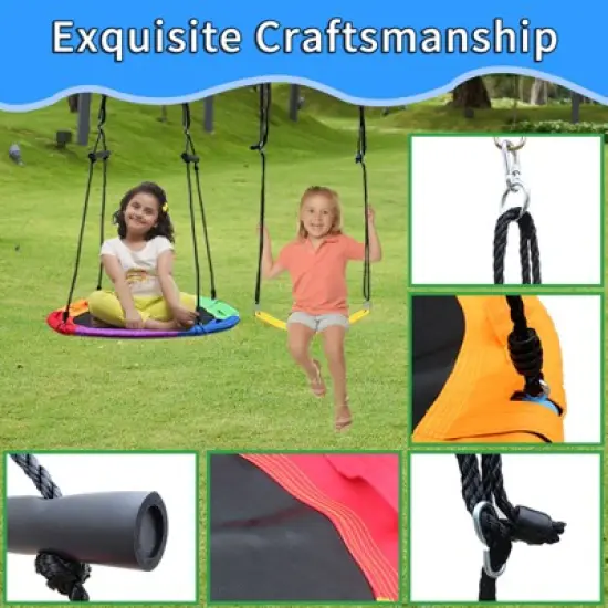 106.50"Indoor/Outdoor Metal Swing Set with Safety Belt for Backyard,Multicolor image {6}