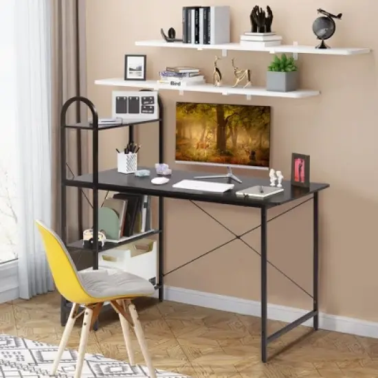 Costway Reversible Computer Desk Study Workstation Home Office 4-tier Bookshelf image {3}