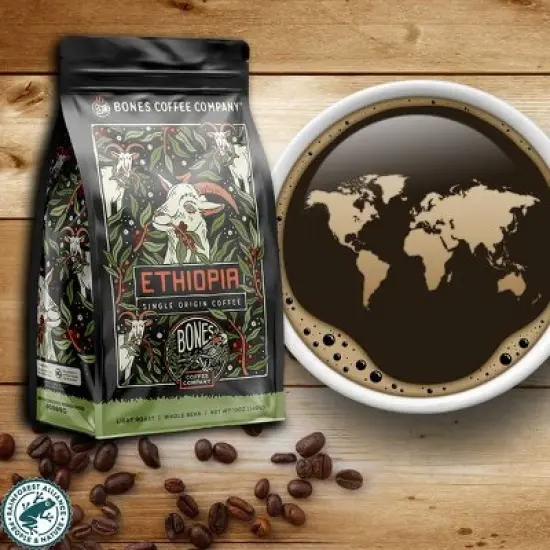 Bones Coffee Company Ethiopia Ground Coffee Beans Single-Origin 12 oz Light Roast (Ground) image {3}