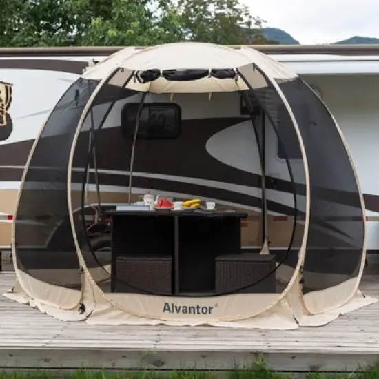 Alvantor Outdoor Pop Up Portable Gazebo Tent with Mesh Netting Screened Shelter Beige image {4}