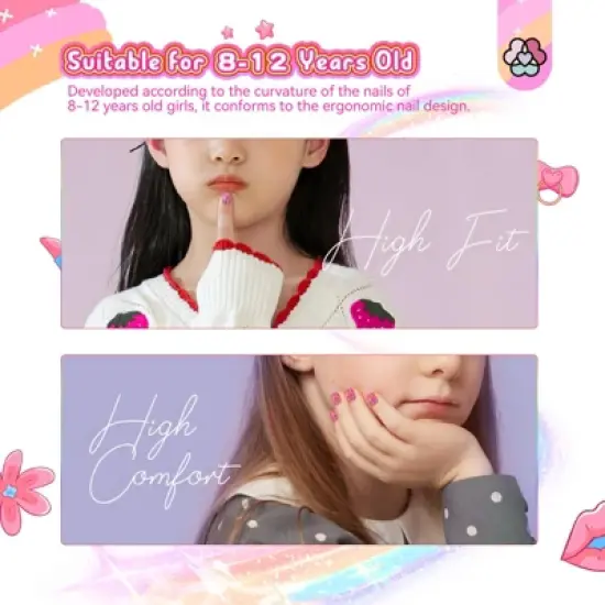 SAVILAND Kids Press On Nails for Girls 8-12 Years, 168PCS Colorful Short Square Fake Nails with Strong Adhesion - Christmas Gift Set. image {2}