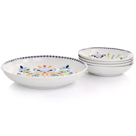 Gibson Home Tijuana 5 Piece Fine Cermic Pasta Bowl Set in White and Multi image {7}