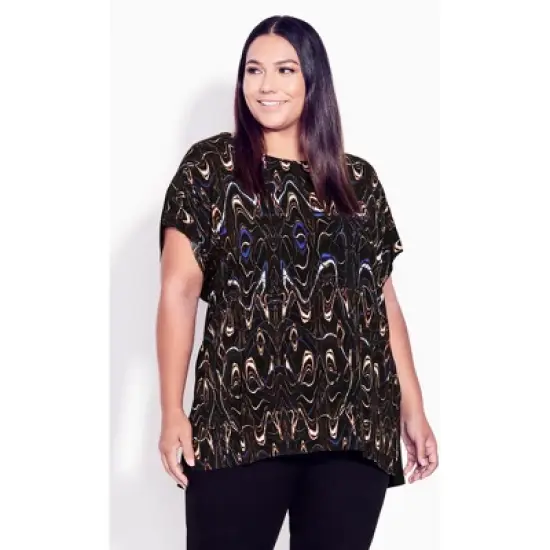 Women's Plus Size Mixed Media Top - black print | AVENUE image {4}