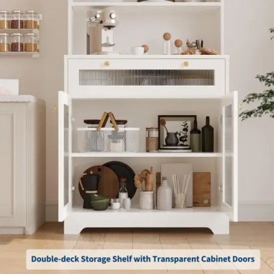 Kitchen Pantry Cabinet, 62 Inch Freestanding Hutch Cupboard with Large Countertop image {6}