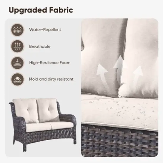 Buenhomino Outdoor Patio Couch Wicker Sofa Loveseat- 2 Seater Rattan Sofa for Outside Patio Garden with Deep Seating and Olefin Cushions image {5}