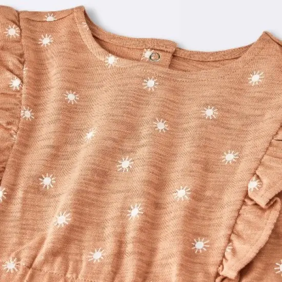 Baby Girls' Sun Stamps Printed Ruffle Romper - Cloud Island&trade; Tan image {2}