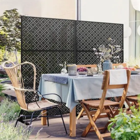 PexFix 72 in. x 47 in. Outdoor Privacy Screen Garden Fence in Palace Pattern in Black image {3}