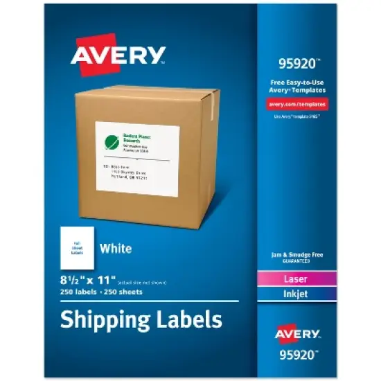 Avery  Shipping Labels, 8.5" x 11", White, 250 Labels (95920) image {8}