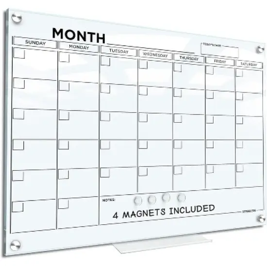 SCRIBBLEDO Magnetic Glass Wall Calendar 18"x24" Monthly Dry Erase Planner with Marker Tray image {7}