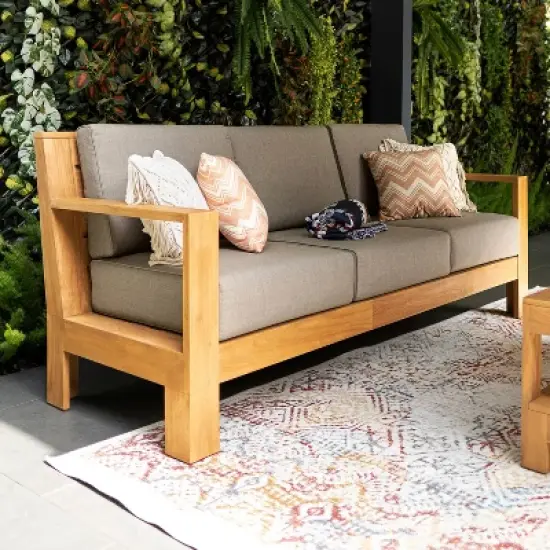 Cambridge Casual Logan Teak Wood Outdoor Sofa with Sunbrella Cast Shale Cushion: Weather-Resistant, 3-Seater Patio Furniture image {4}