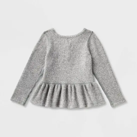 Toddler Girls' Adaptive Long Sleeve Henley Peplum Shirt - Cat & Jack&trade; Heather Gray image {1}