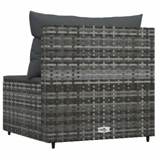 vidaXL Patio Middle Sofa Grey PE rattan, powder-coated steel, fabric image {3}