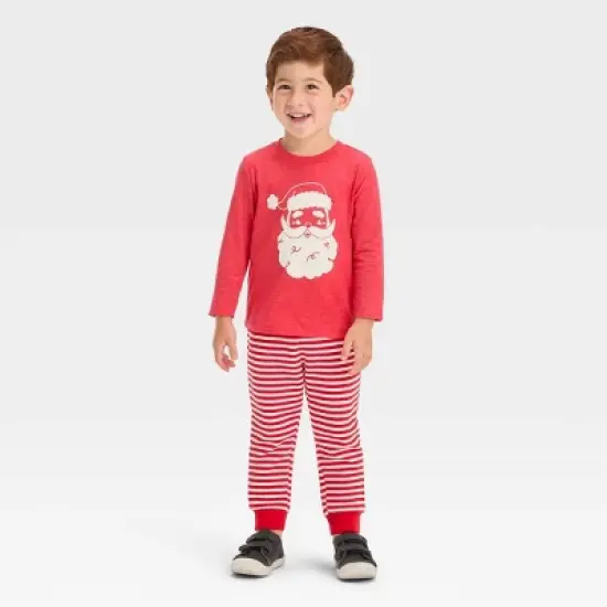 Toddler Boys' 2pc Santa Printed Long Sleeve Graphic T-Shirt and Fleece Jogger Pants Set - Cat & Jack&trade; Red image {3}
