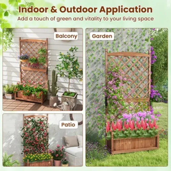 Tangkula 60" Tall Raised Garden Bed w/ Diamond Lattice Trellis Drainage Holes Outdoor image {9}