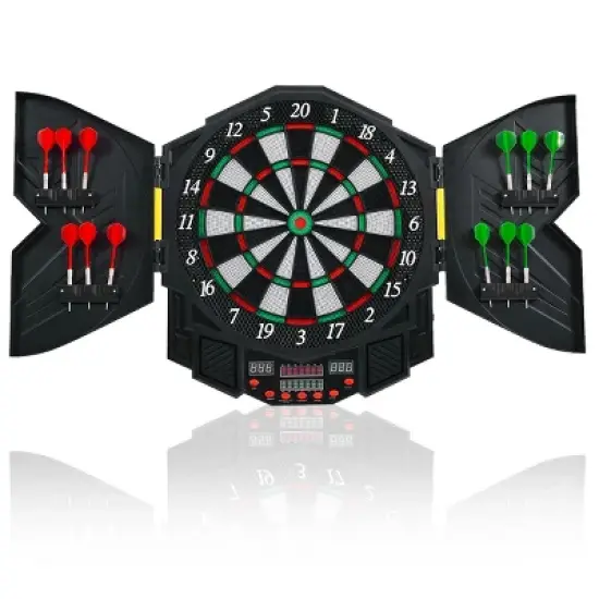 Costway Professional Electronic Dartboard Cabinet Set w/ 12 Darts Game Room LED Display image {10}