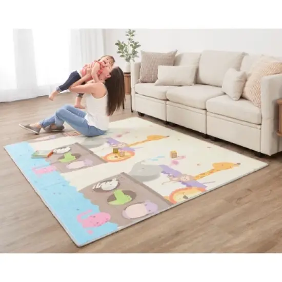 Dream On Me Play Time Reversible & Water-resistant  Baby Play Mat, Happy animals & Footprint image {12}