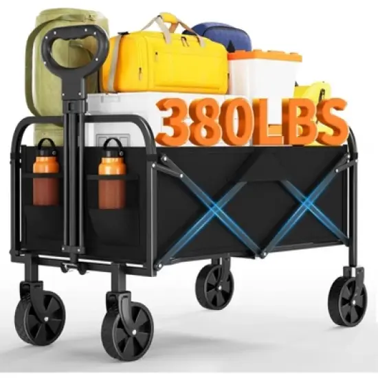 Wagons Carts Foldable,  Utility Collapsible Wagon with All-Terrain Wheels, Drink Holders & Adjustable Handle image {7}