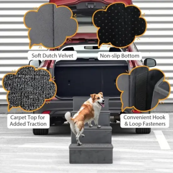 Costway 4-Step Dog Stairs Foldable Pet Stairs w/ Storage Boxes Pet Ramp Climbing Ladder for Small Medium Dogs Cats image {8}