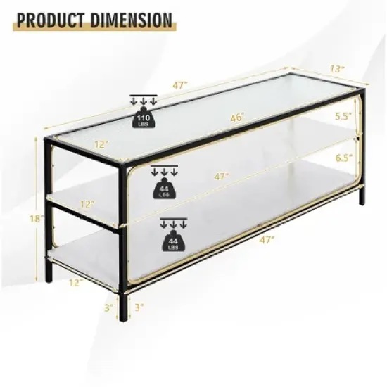 Costway 3-Tier TV Stand Entertainment Center for TV's up to 50'' w/ Tempered Glass Top image {3}