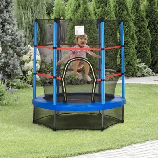 Outsunny &Phi;5FT Kids Trampoline with Enclosure Net Steel Frame Indoor Outdoor Round Bouncer Rebounder Age 3 to 6 Years Old image {2}