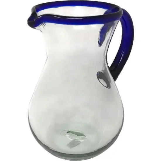 Dos Sue��os Mexican Hand Blown  Pitcher - Blue Rim - 84oz - image {6}