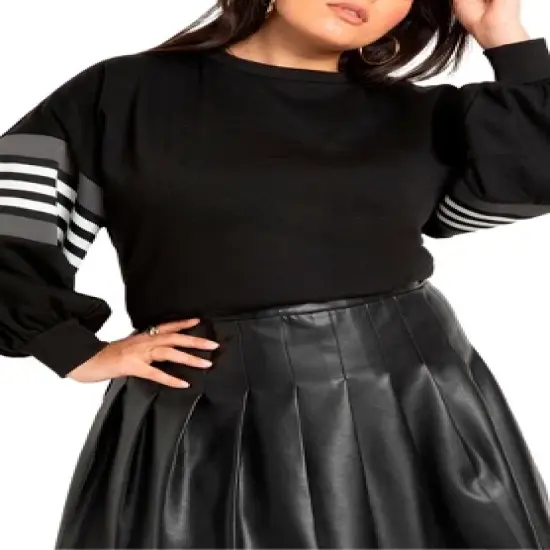 ELOQUII Women&rsquo;s Plus Size Dramatic Puff Sleeve Sweatshirt with Stripe Detail image {3}