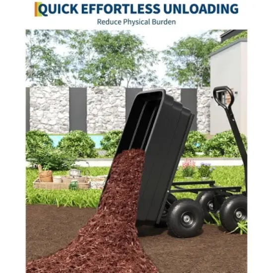 Poly Dump Cart &ndash; 4 Cu.Ft. Heavy Duty Garden Cart with 600 LBS Capacity, 10" No-Flat Tires & 180&deg; Rotating Handle, Green image {5}