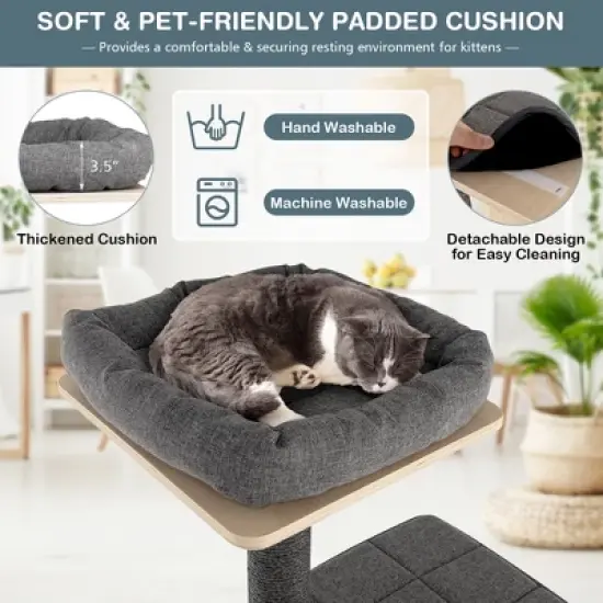 Tangkula 69 in Modern Wood Cat Tree 5-Tier Tall Cat Tower w/ Washable Cushions image {6}