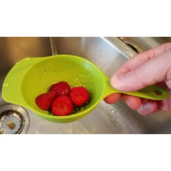 Handy Housewares Colander Set - 2 Piece Nesting Mini Colanders for Berries, Pasta, Veggies - Small Plastic Strainers, Dishwasher Safe image {4}