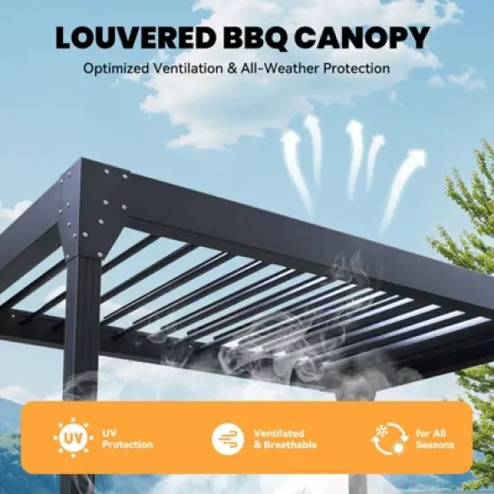 EROMMY 8 Ft. W X 5 Ft. D Pergola with Canopy, Aluminum Louvered-Top Grill Gazebo, Outdoor BBQ Gazebo with Built-In Gutter System image {4}