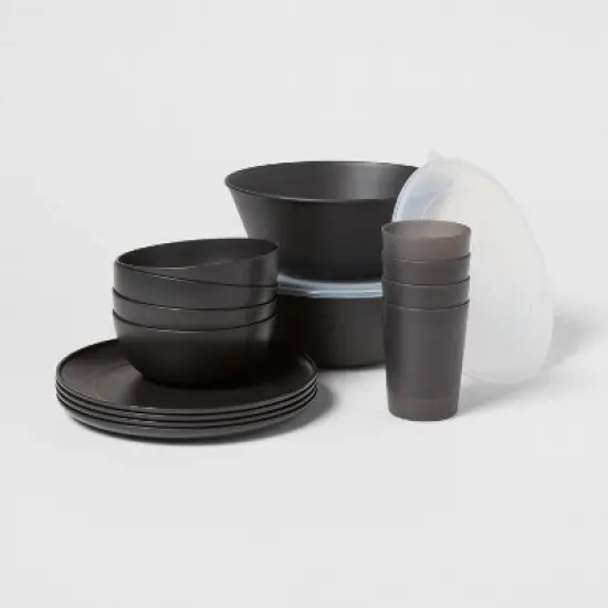 16pc Plastic Dishware Set Black - Room Essentials&trade;: Dinnerware, Microwave & Dishwasher Safe, Service for 4 image {6}