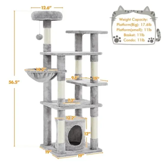 Yaheetech 56.5inch Multilevel Cat Tree Cat Tower with Scratching Posts image {2}