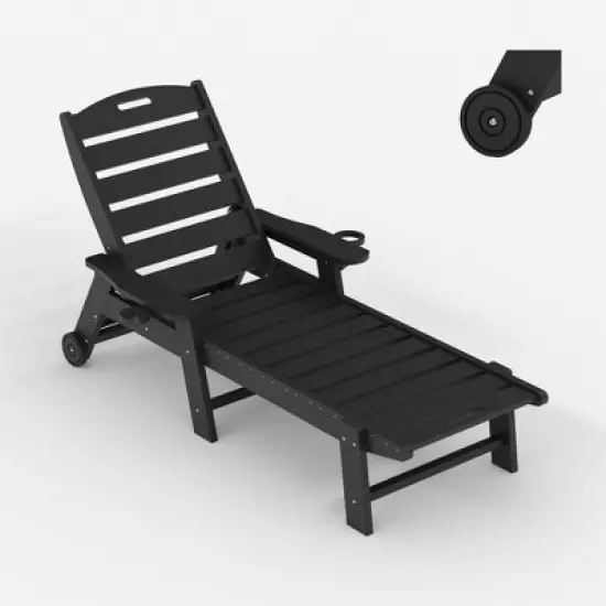 TARGET HDPE 5-Position Lounge Chair for Outside, Outdoor HDPE Chaise Loungers with Cup Holder, Resin Pool Lounge Chair image {8}