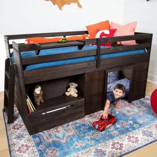 Max & Lily Loft Bed Twin Size Solid Wood Platform Bed Frame for Kids with Storage Drawer image {3}