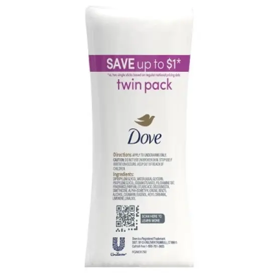 Dove Beauty Aluminum-Free Deodorant Stick Twin Pack - Coconut and Pink Jasmine - 2.6oz/2ct image {1}