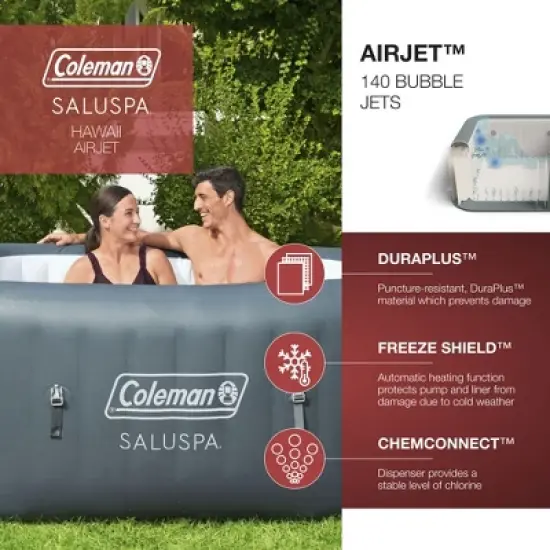 Coleman SaluSpa 114 Soothing AirJet Square Hot Tub with 2 Pack of Bestway SaluSpa Spa Seat and 2 Sets of SaluSpa Padded 2 Headrest Pillows image {5}
