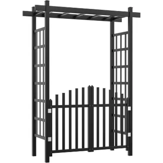 VINGLI Garden Arbor with Gate, PVC Wedding Arch for Ceremony Party, Garden Trellis for Climbing Plants Outdoor for Garden, Backyard, Lawn, Wedding image {7}