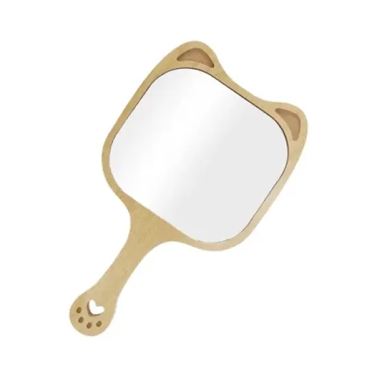 Unique Bargains Cat Ears Handheld Mirror Wood Color 1 Pc image {4}