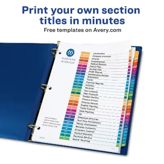 Avery Pre-Printed 31-Tab Numeric Dividers Customizable 11831 image {2}