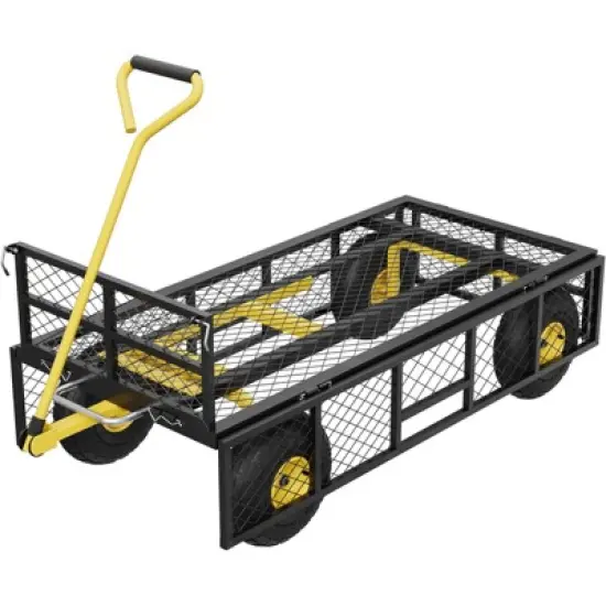 900lbs Steel Garden Dump Cart Utility Wagon, Heavy Duty Yard Dump Wagon Cart with Removable Sides, Pullable Handle, 10in All Terrain Wheels image {2}