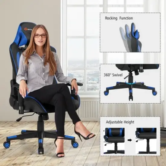 Costway  Gaming Chair Reclining Racing Chair w/Lumbar Support and Headrest White image {6}