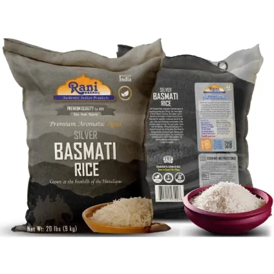 Silver White Basmati Rice Extra Long - 320oz (20lbs) Cloth Bag - Rani Brand Authentic Indian Products image {4}