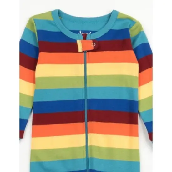 Leveret Kids Footed Boys Striped Cotton Pajamas image {2}