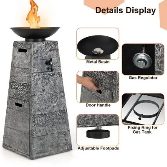 Costway 48'' Outdoor Propane Fire Bowl Column W/ Lava Rocks & PVC Cover 30,000 BTU image {8}