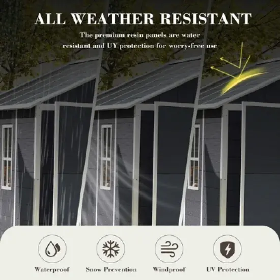 8*8ft resin storage shed, high quality pp material, strong structure, waterproof, rust and UV proof, large storage space,12mm thick pp board,Dark gray image {3}