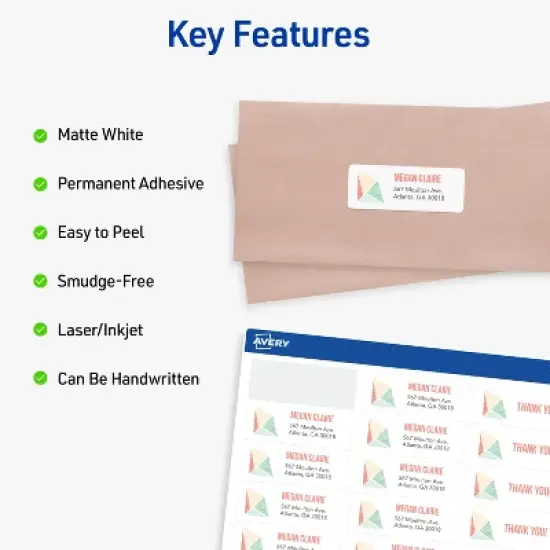 Avery Address Labels, 1" x 2-5/8", White, 750 Labels (8160) image {2}