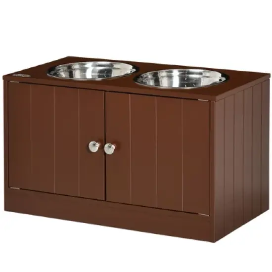 Akoasm 44L Capacity Large Elevated & Movable Dog Bowls With Storage Cabinet-Brown image {2}
